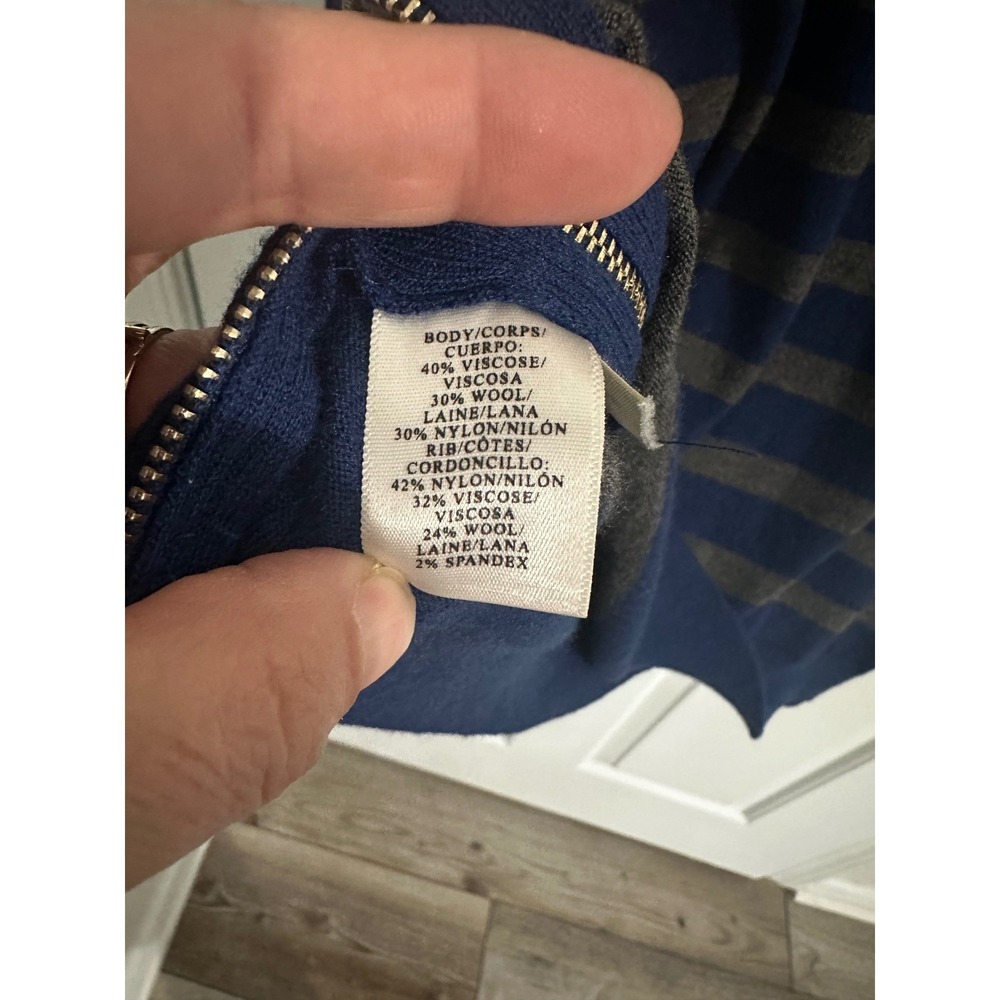 Ann Taylor Women's Blue Striped Long Sleeve Zipper Detail Sweater Size L - Picture 5 of 11